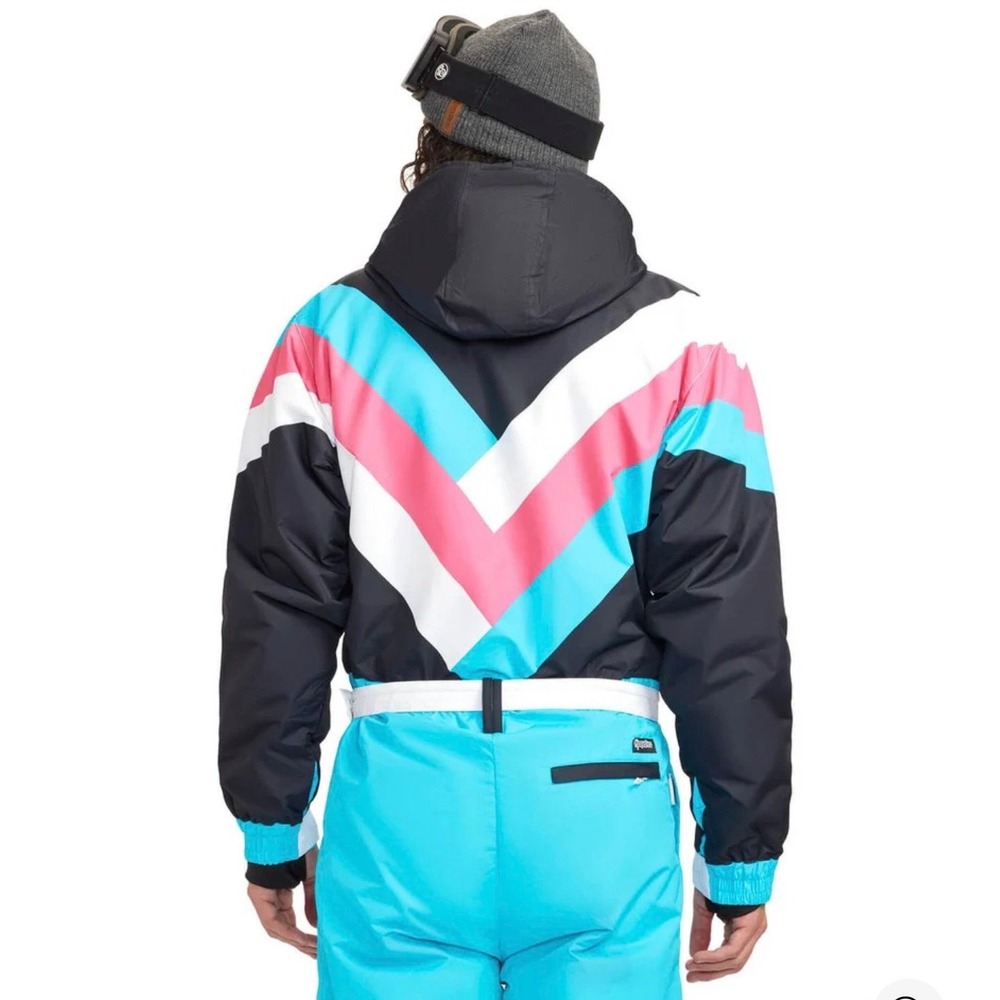 Tipsy Elves Mens Pastel Pro Snow Suit Blue Pink Chevron Ski Snowboard One Piece - Picture 3 of 11